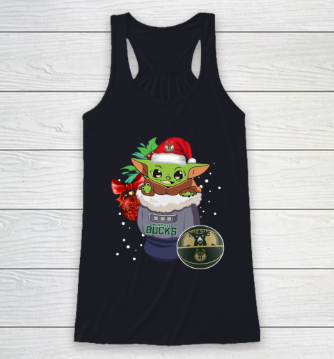 Milwaukee Bucks Christmas Baby Yoda Star Wars Funny Happy NBA Racerback Tank 8