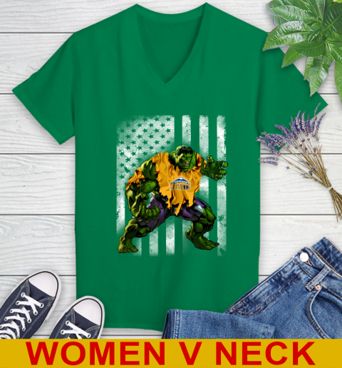 Denver Nuggets Hulk Marvel Avengers NBA Basketball American Flag Women's V-Neck T-Shirt 5