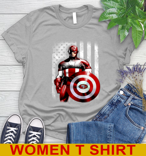 San Francisco 49ers NFL Football Captain America Marvel Avengers American Flag Shirt Women's T-Shirt 5