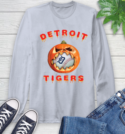 MLB Detroit Tigers Halloween Pumpkin Baseball Sports Long Sleeve T-Shirt 6