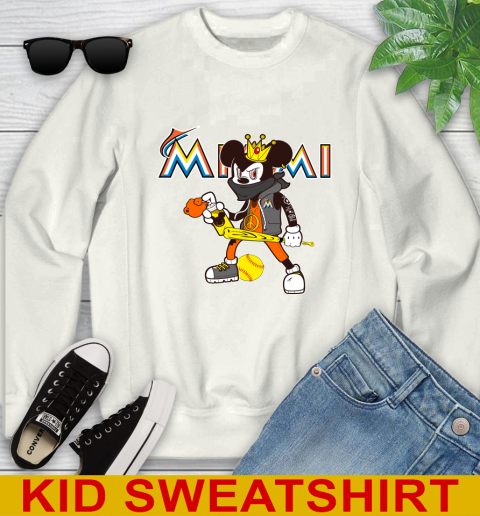 Miami Marlins MLB Baseball Mickey Peace Sign Sports Youth Sweatshirt