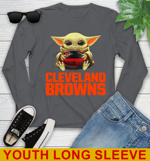 NFL Football Cleveland Browns Baby Yoda Star Wars Shirt Youth Long Sleeve 9