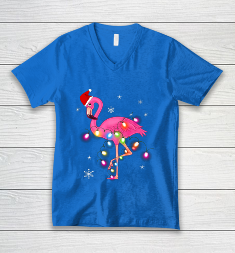 Pink Flamingo Christmas V-Neck T-Shirt 5