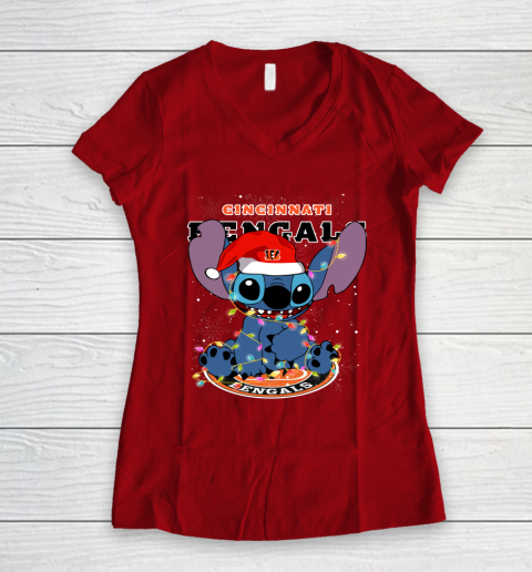 Cincinnati Bengals NFL Football noel stitch Christmas Women's V-Neck T-Shirt 6