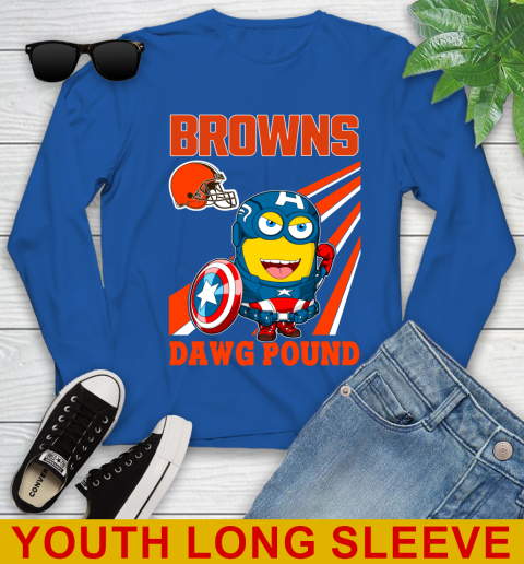 NFL Football Cleveland Browns Captain America Marvel Avengers Minion Shirt Youth Long Sleeve 10