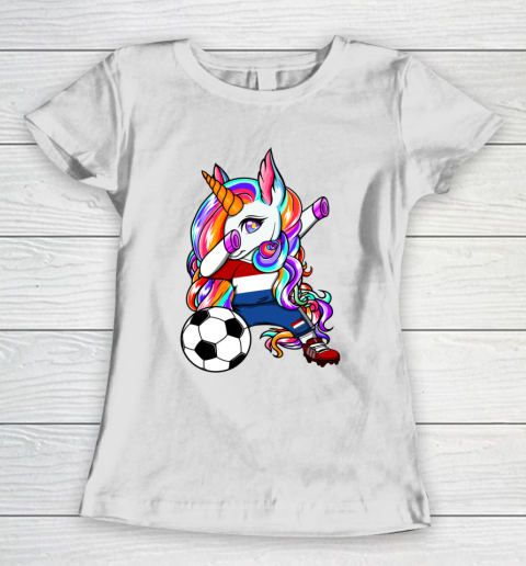 Dabbing Unicorn Netherlands Soccer Fans Jersey Flag Football Women's T-Shirt