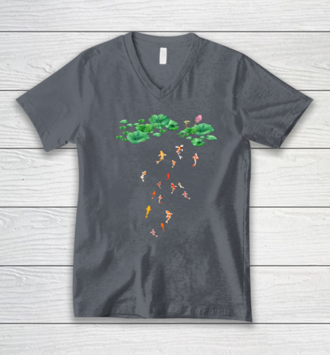 Watercolor Japanese Koi Fish Goldfish Lily Pad Lotus Leaf Shirt V-Neck T-Shirt 3