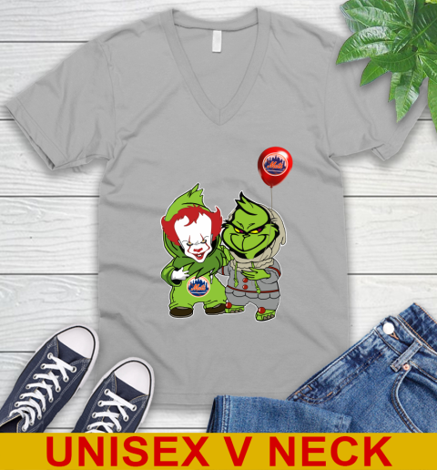 Baby Pennywise Grinch Christmas MLB Baseball New York Mets V-Neck T-Shirt 4