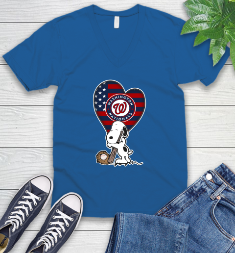Washington Nationals MLB Baseball The Peanuts Movie Adorable Snoopy V-Neck T-Shirt 6