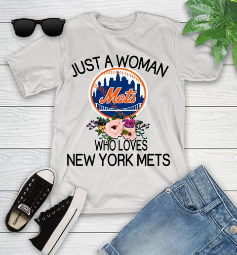 MLB Just A Woman Who Loves New York Mets Baseball Sports Youth T-Shirt