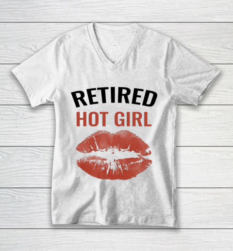 Retired Hot Girl Red Lip V-Neck T-Shirt