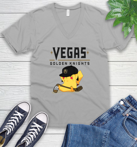 NHL Pikachu Hockey Sports Vegas Golden Knights V-Neck T-Shirt 4