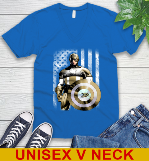 Anaheim Ducks NHL Hockey Captain America Marvel Avengers American Flag Shirt V-Neck T-Shirt 5