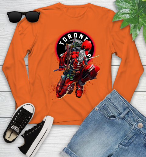 NBA Deadpool Marvel Comics Sports Basketball Toronto Raptors Youth Long Sleeve 4