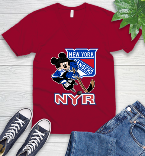 NHL New York Rangers Mickey Mouse Disney Hockey T Shirt V-Neck T-Shirt 8