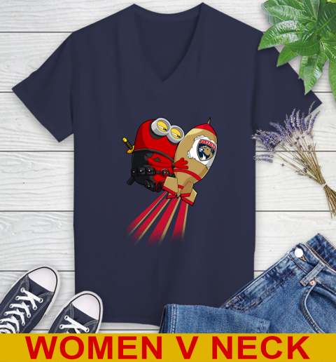NHL Hockey Florida Panthers Deadpool Minion Marvel Shirt Women's V-Neck T-Shirt 12