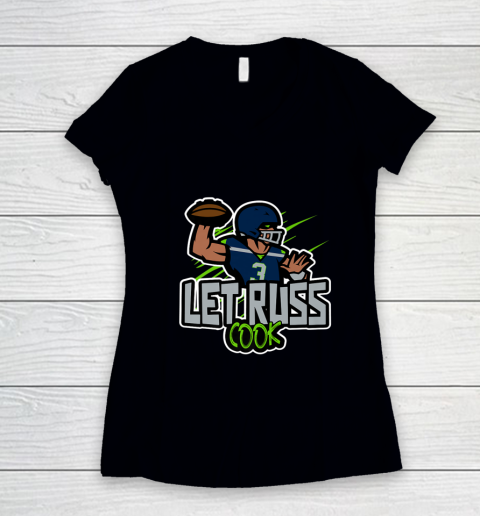 Let Russ Cook Go Hawks Seattle Football Women's V-Neck T-Shirt