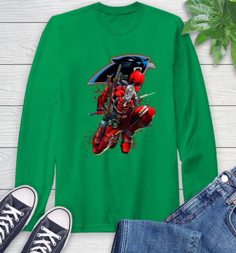 NFL Deadpool Marvel Comics Sports Football Carolina Panthers Long Sleeve T-Shirt 7