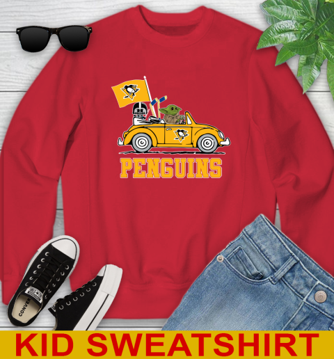 NHL Hockey Pittsburgh Penguins Darth Vader Baby Yoda Driving Star Wars Shirt Youth Sweatshirt 8