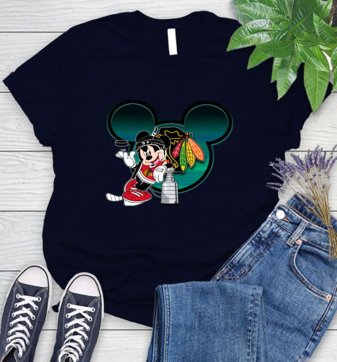 NHL Chicago Blackhawks Stanley Cup Mickey Mouse Disney Hockey T Shirt Women's T-Shirt 3