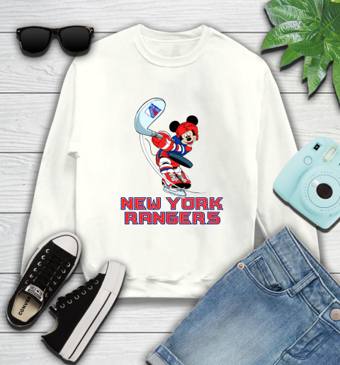 NHL Hockey New York Rangers Cheerful Mickey Mouse Shirt Sweatshirt 3 NHL Hockey New York Rangers Cheerful Mickey Mouse Shirt Sweatshirt - Image 3