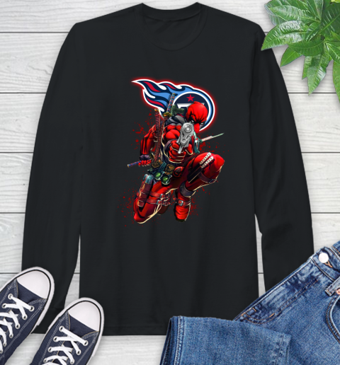 NFL Deadpool Marvel Comics Sports Football Tennessee Titans Long Sleeve T-Shirt 2