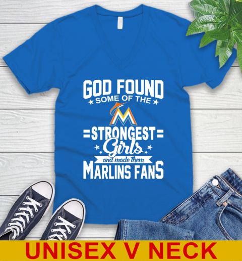 Miami Marlins MLB Baseball God Found Some Of The Strongest Girls Adoring Fans V-Neck T-Shirt 5