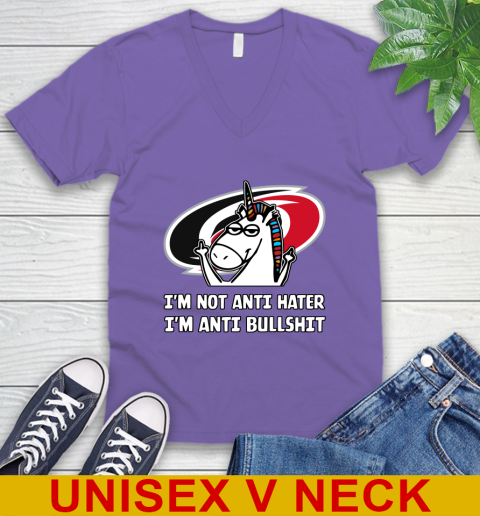 Carolina Hurricanes NHL Hockey Unicorn I'm Not Anti Hater I'm Anti Bullshit V-Neck T-Shirt 9
