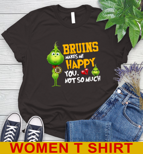 NHL Boston Bruins Makes Me Happy You Not So Much Grinch Hockey Sports Women's T-Shirt 9