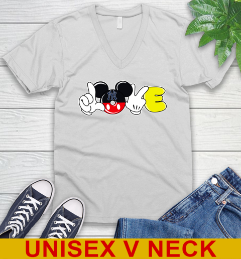New York Yankees MLB Baseball Love Mickey Disney Sports V-Neck T-Shirt