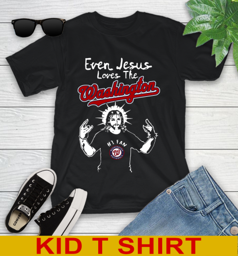 Washington Nationals MLB Baseball Even Jesus Loves The Washington Shirt Youth T-Shirt