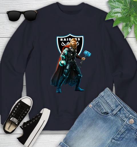 NFL Thor Avengers Endgame Football Oakland Raiders Youth Sweatshirt 3