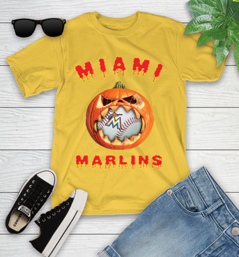MLB Miami Marlins Halloween Pumpkin Baseball Sports Youth T-Shirt 8