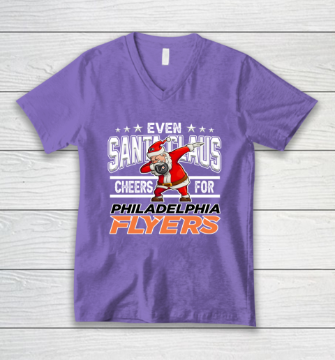 Philadelphia Flyers Even Santa Claus Cheers For Christmas NHL V-Neck T-Shirt 8