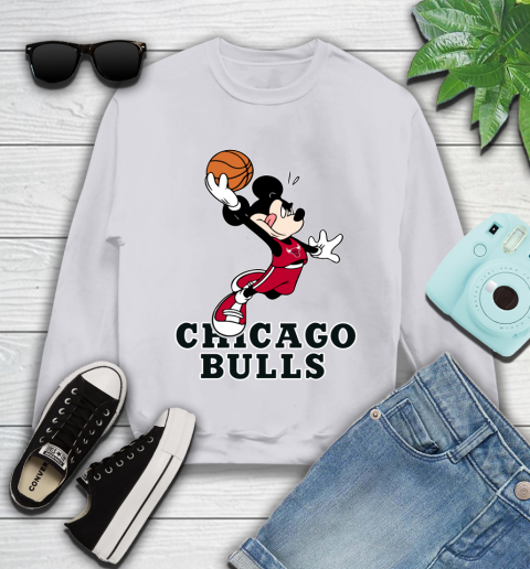 NBA Basketball Chicago Bulls Cheerful Mickey Mouse Shirt Youth Sweatshirt 5 NBA Basketball Chicago Bulls Cheerful Mickey Mouse Shirt Youth Sweatshirt - Image 5
