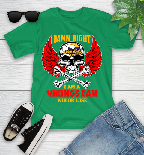 NFL Damn Right I Am A Minnesota Vikings Win Or Lose Skull Football Sports Youth T-Shirt 8
