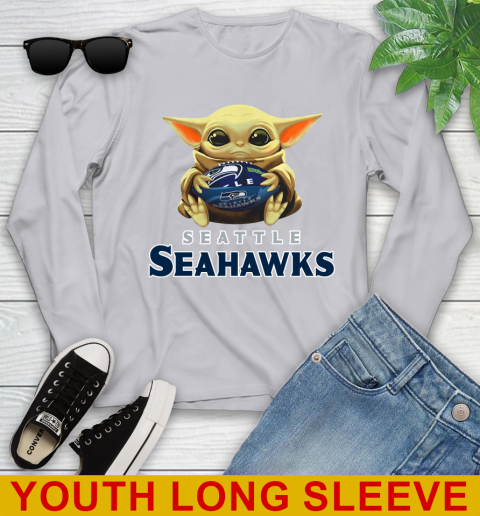 NFL Football Seattle Seahawks Baby Yoda Star Wars Shirt Youth Long Sleeve 6