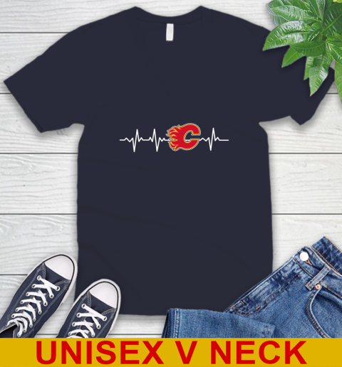 Calgary Flames NHL Hockey Heart Beat Shirt V-Neck T-Shirt 2