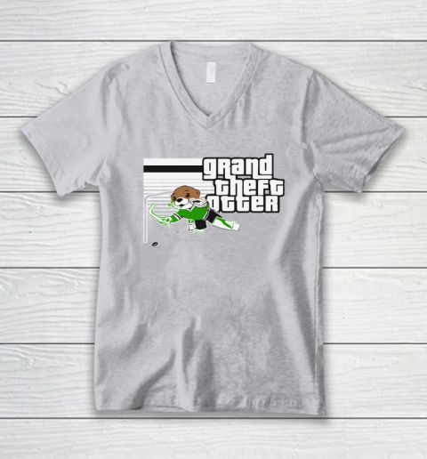 Jake Oettinger Grand Theft Otter Dallas Hockey V-Neck T-Shirt 2