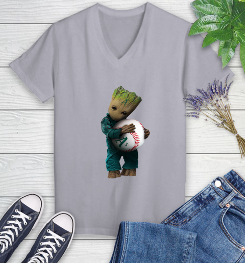 MLB Groot Guardians Of The Galaxy Baseball Sports Oakland Athletics Women's V-Neck T-Shirt 4