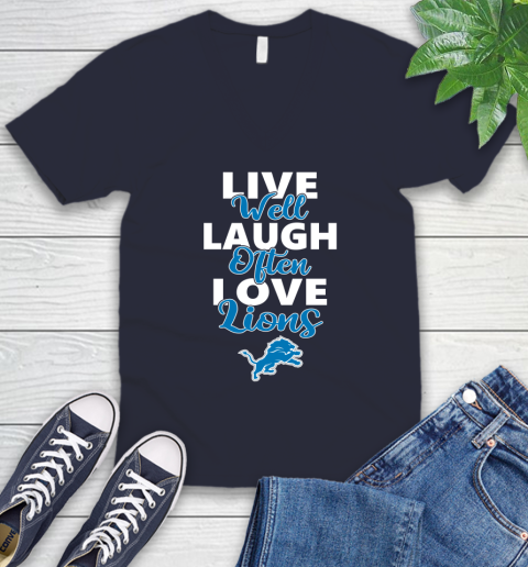 NFL Football Detroit Lions Live Well Laugh Often Love Shirt V-Neck T-Shirt 2