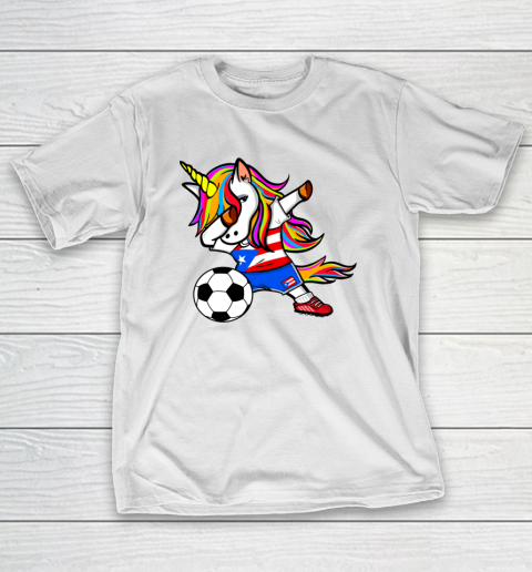 Dabbing Unicorn Puerto Rico Football Puerto Rican Flag T-Shirt