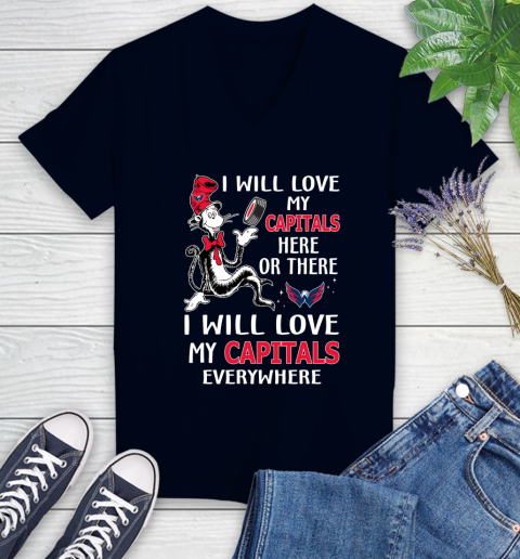NHL Hockey Washington Capitals I Will Love My Capitals Leafs Everywhere Dr Seuss Shirt Women's V-Neck T-Shirt 2