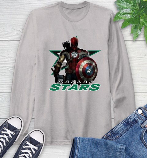 NHL Captain America Thor Spider Man Hawkeye Avengers Endgame Hockey Dallas Stars Long Sleeve T-Shirt 12
