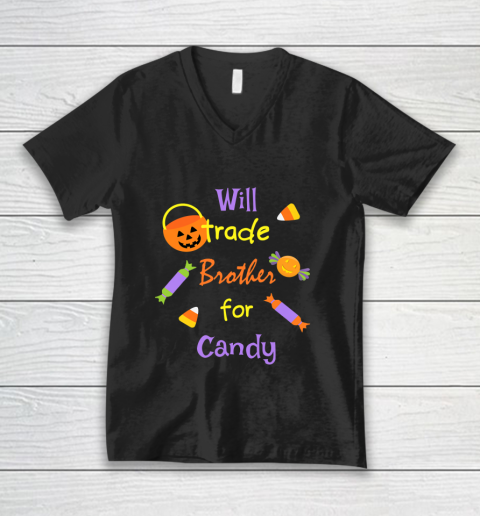 Funny Halloween Will Trade Brother For Candy V-Neck T-Shirt