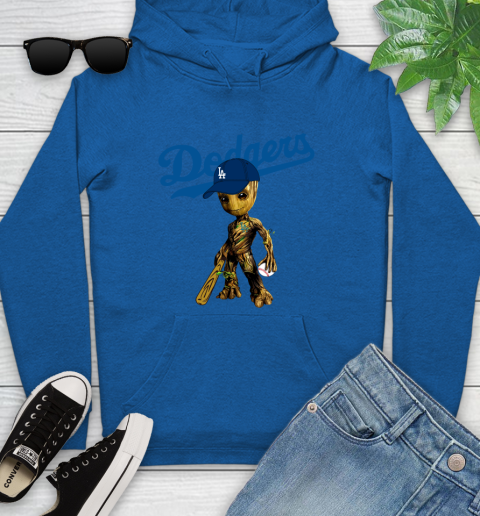 MLB Los Angeles Dodgers Groot Guardians Of The Galaxy Baseball Youth Hoodie 9