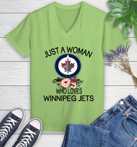 NHL Just A Woman Who Loves Winnipeg Jets Hockey Sports Women's V-Neck T-Shirt 6