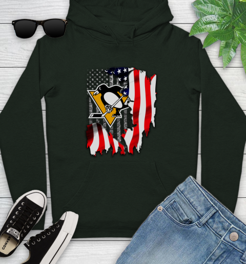 Pittsburgh Penguins NHL Hockey American Flag Youth Hoodie 14