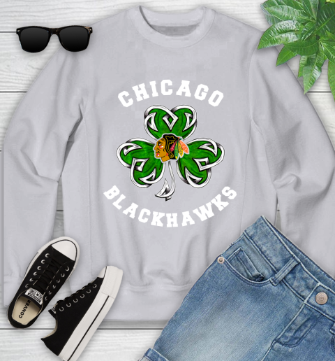 NHL Chicago Blackhawks Three Leaf Clover St Patrick's Day Hockey Sports Youth Sweatshirt 3
