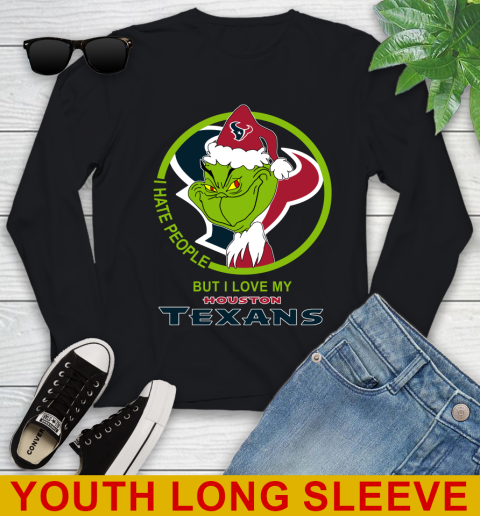 Houston Texans NFL Christmas Grinch I Hate People But I Love My Favorite Football Team Youth Long Sleeve 2